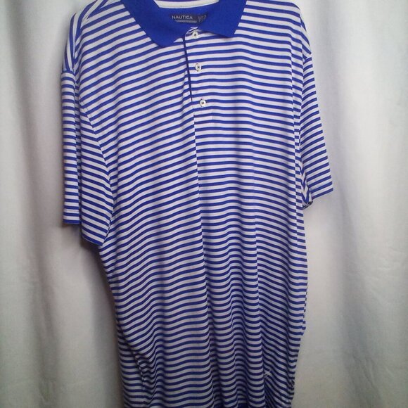 Nautica Polo Shirt XL Men Short Sleeve Stripe Soft Stretch Blue White - Picture 15 of 16